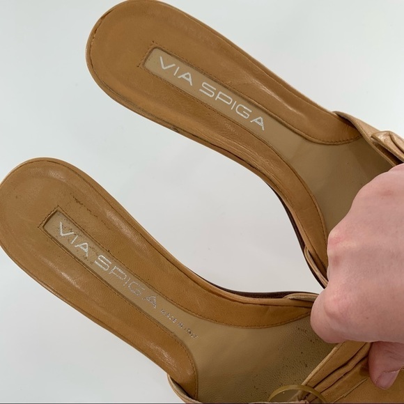 Via Spiga womens heels size 8 tan leather vintage Y2k made minimalist slides - Picture 13 of 14